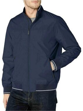 Perry Ellis Navy Zip-Front Bomber with Contrast Trim